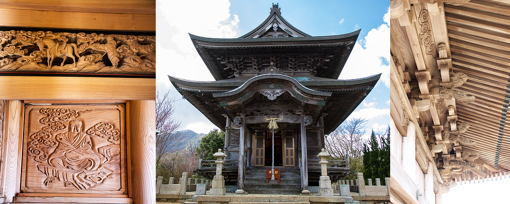 細やかな木彫り彫刻が施されたお堂「妙見堂」